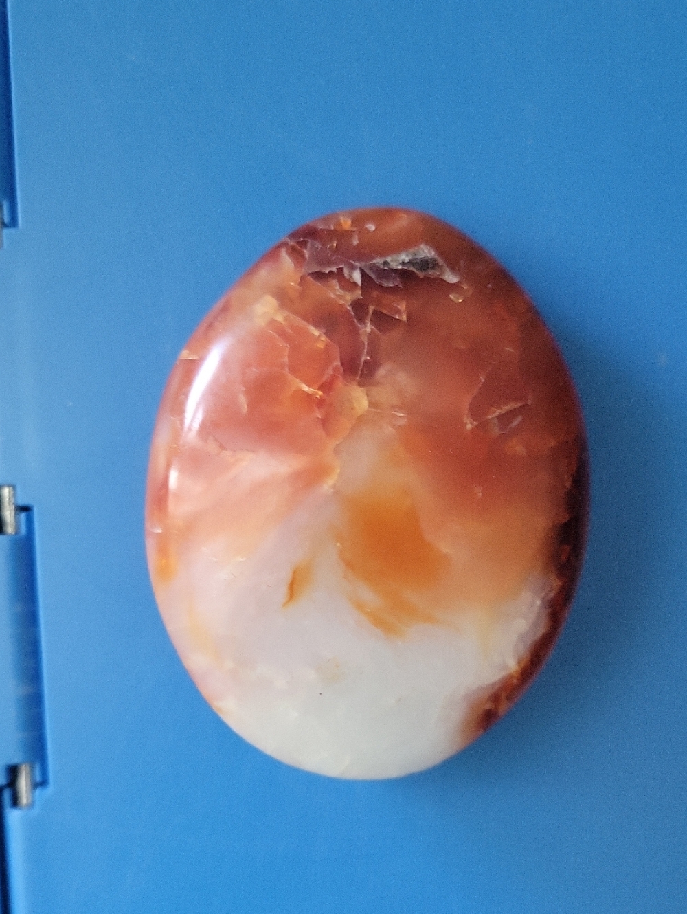 Polished Carnelian Agate Palm Stone - Orange & White